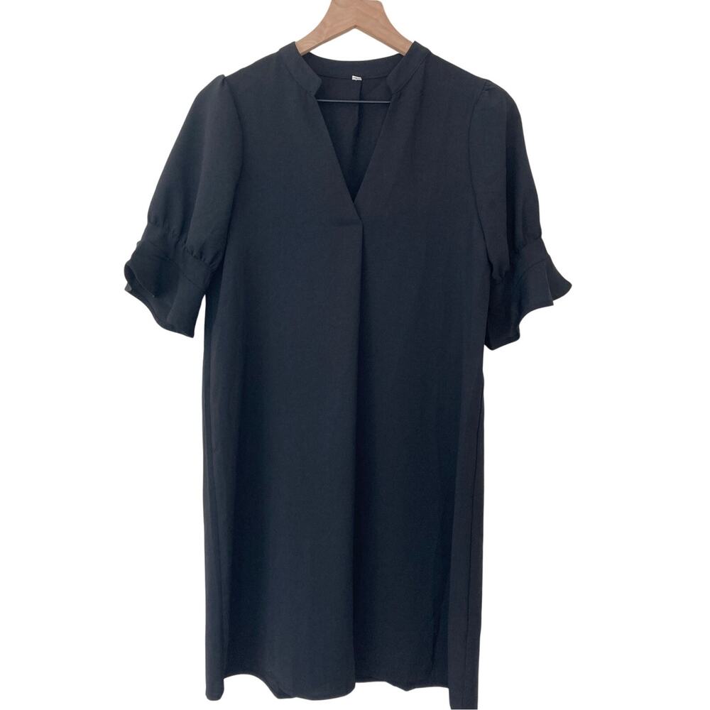 Witchy Black Witchcore Fall Practical Magic V-neck Ruffle Flowy Dress Medium